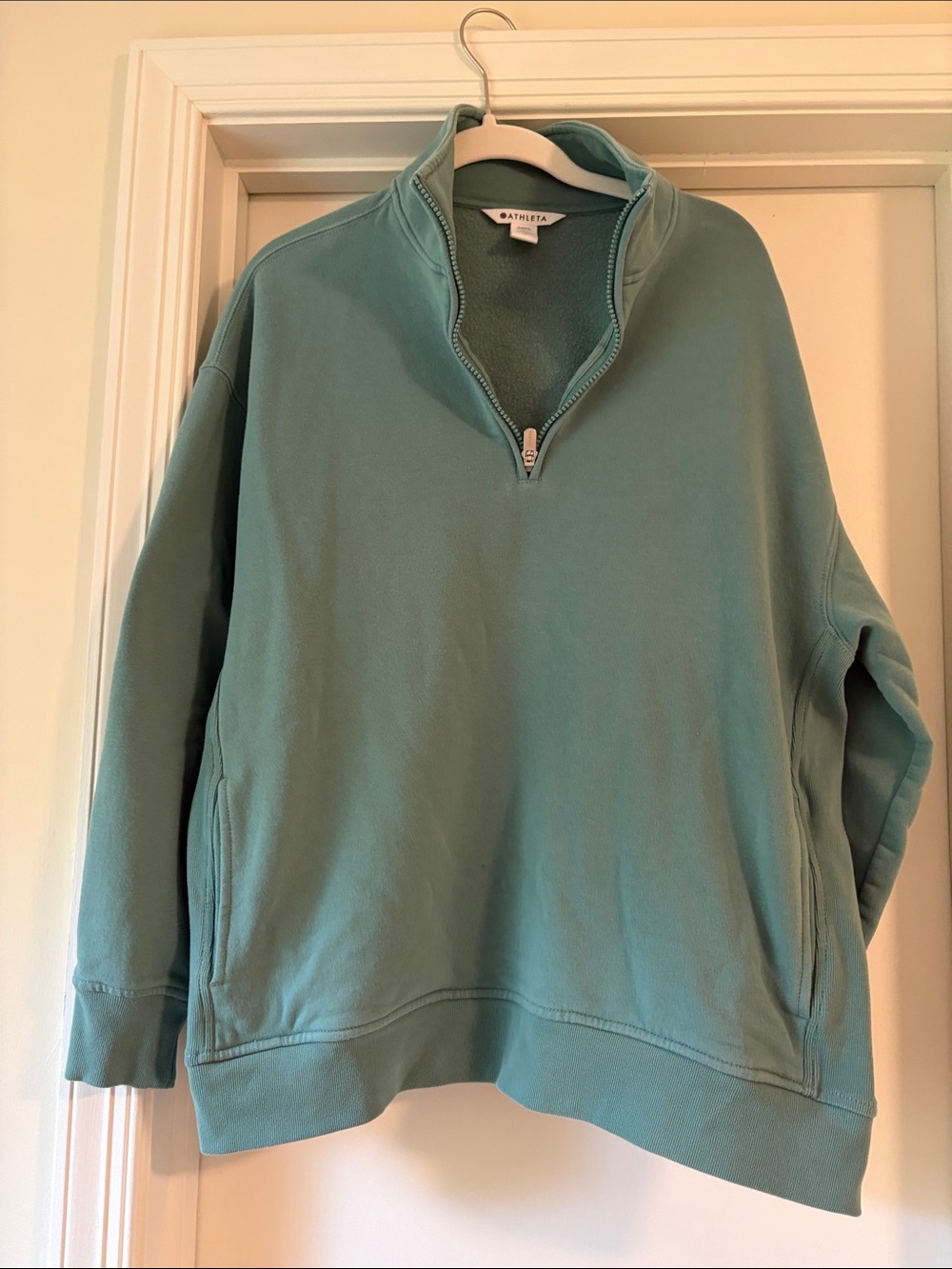 Athleta Men's Zip-Neck Pullover Sweater in Teal Blue-Green